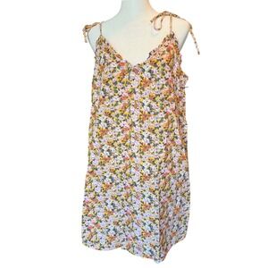 Vero Moda Dress Yellow Floral Tie Strap Mini Size Large Cotton Blend Summer Sun